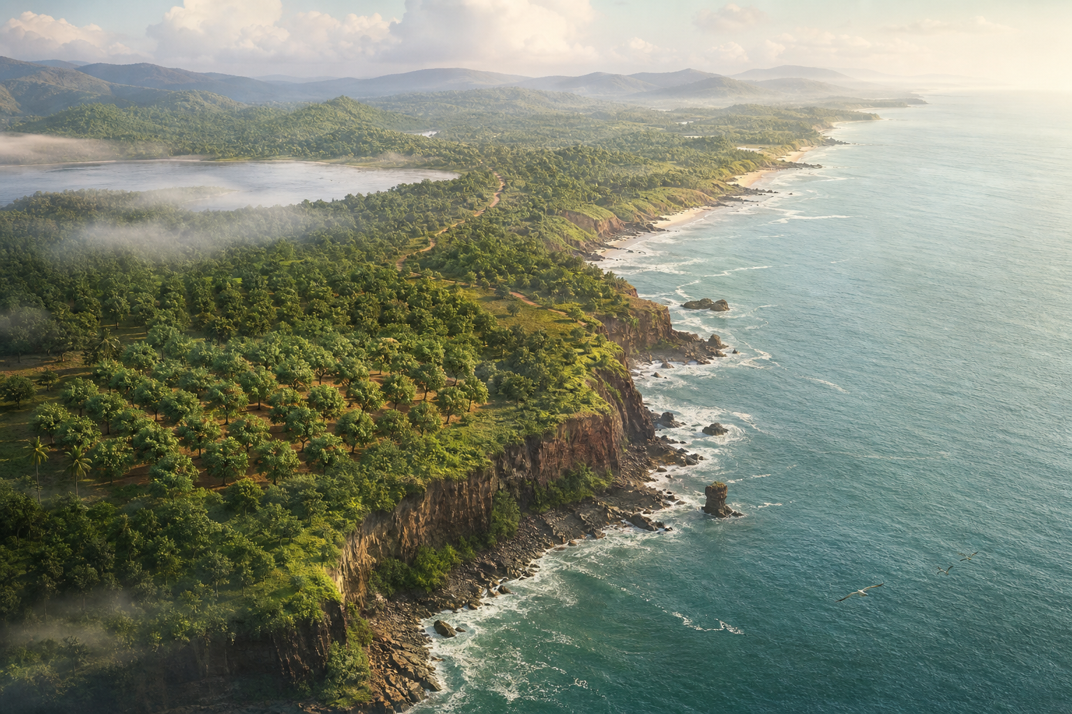Konkan coast origin landscape — orchards and shoreline