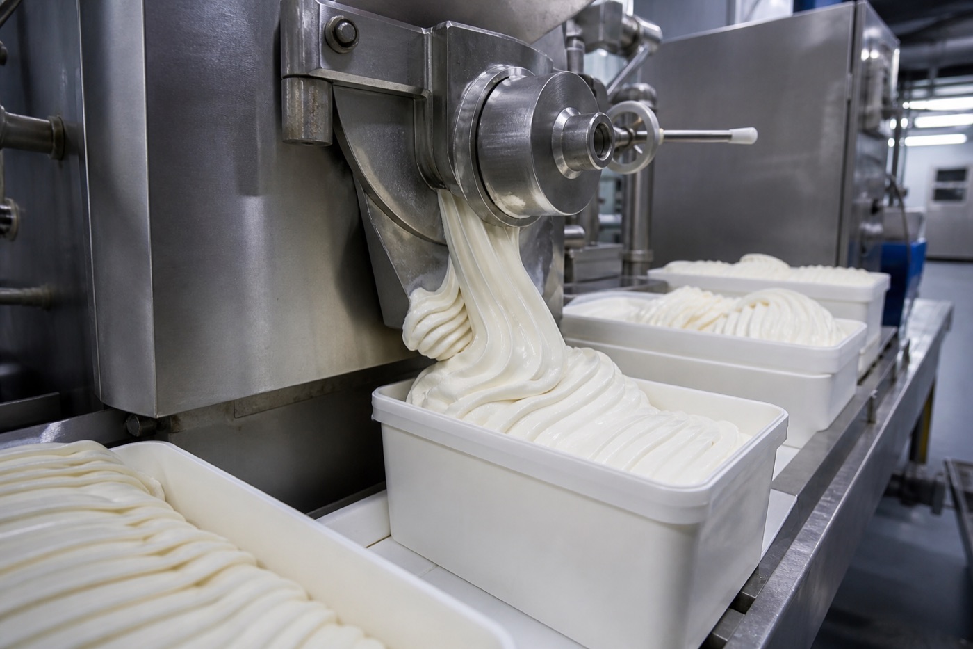Mango ice cream production line using Hapus pulp in a dairy plant